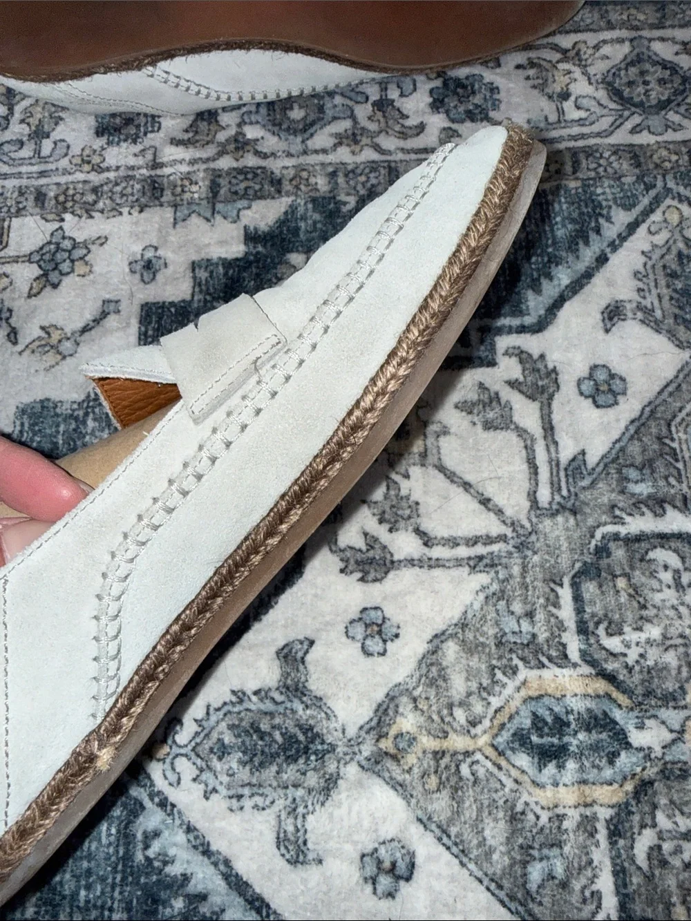 Aquatalia Nikita Italy Penny Loafer Weatherproof Soft Suede Grey Stitch Details